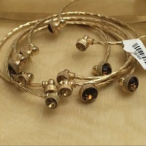 6 Brown/Amber Rhinestone Cable Cuff Gold Bracelets
